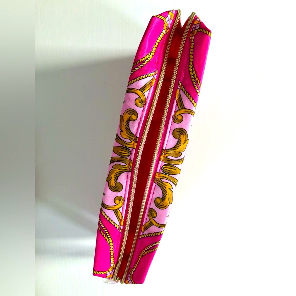 Estee Lauder Pink with rope and tassel design 10 x 2 x 5 zip top cosmetic bag - Picture 8 of 14